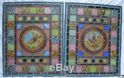 2 (probably) Victorian/Edwardian handpainted stained glass window panels. B786