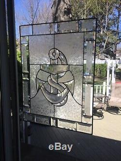 20 1/2 x 15 1/2 Handcrafted stained glass Clear Beveled window panel with Anchor
