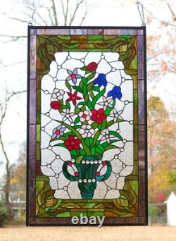 20.25 x 34.25 Flower Tiffany Style stained glass Jeweled window panel