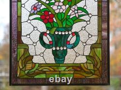 20.25 x 34.25 Flower Tiffany Style stained glass Jeweled window panel