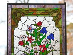 20.25 x 34.25 Flower Tiffany Style stained glass Jeweled window panel