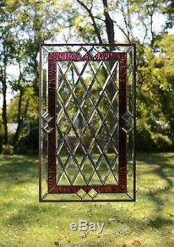 20.25 x 34.25 Stunning Handcrafted stained glass Clear Beveled window panel