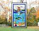 20.5 X 34.75 Dolphin Boat Seashore Beach Handcrafted Stained Glass Window Panel