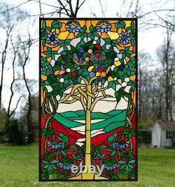 20.5 x 34.25 Large Handcrafted stained glass window panel Tree of Life WL22832