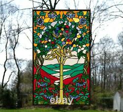 20.5 x 34.25 Large Handcrafted stained glass window panel Tree of Life WL22832
