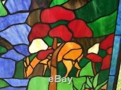 20.5 x 34.5 Handcrafted stained glass window panel Deer Drinking Water J045
