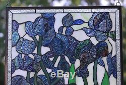 20.5 x 34.5 Handcrafted stained glass window panel Iris Flowers
