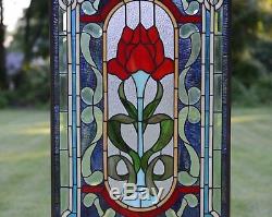 20.5 x 34.5 Handcrafted stained glass window panel one big Rose Flower