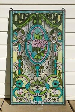 20.5 x 34.5 Large Handcrafted stained glass window panel Flowers