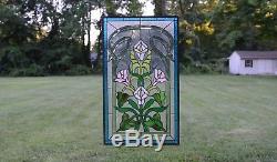 20.5 x 34.5 Stained glass window panel Lily Flower Beveled Clear Glass