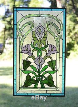 20.5 x 34.5 Stained glass window panel Lily Flower Beveled Clear Glass