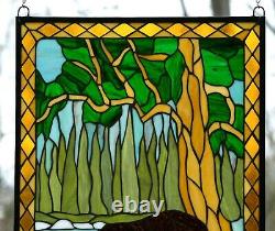 20.5 x 34.75 Bear Mother and Son Handcrafted stained glass window panel WL106