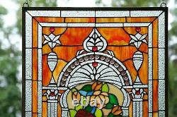 20.5 x 34.75 Flower in vase Tiffany Style stained glass Jeweled window panel