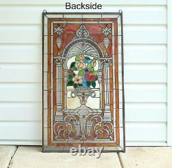 20.5 x 34.75 Flower in vase Tiffany Style stained glass Jeweled window panel