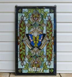 20.5 x 34.75 Handcrafted stained glass window panel Butterfly Flower