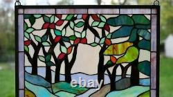 20.5 x 34.75 Handcrafted stained glass window panel Deer Drinking Water