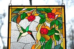 20.5 x 34.75 Handcrafted stained glass window panel Hummingbirds WL22-3044