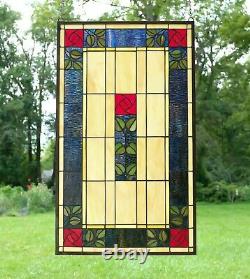 20.5 x 34.75 Large Handcrafted stained glass window panel Rose Flower