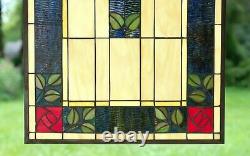 20.5 x 34.75 Large Handcrafted stained glass window panel Rose Flower