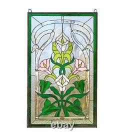 20.5 x 34.75 Stained glass window panel Lily Flower Beveled Clear Glass