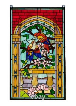 20.5 x 34.75 Tiffany Style stained glass window panel Bird Two Parrots WL22210
