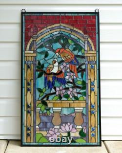 20.5 x 34.75 Tiffany Style stained glass window panel Bird Two Parrots WL22210