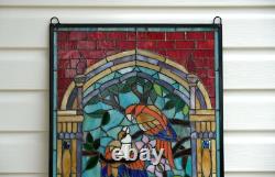 20.5 x 34.75 Tiffany Style stained glass window panel Bird Two Parrots WL22210