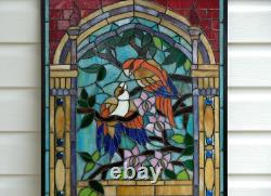 20.5 x 34.75 Tiffany Style stained glass window panel Bird Two Parrots WL22210