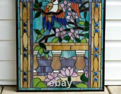 20.5 x 34.75 Tiffany Style stained glass window panel Bird Two Parrots WL22210