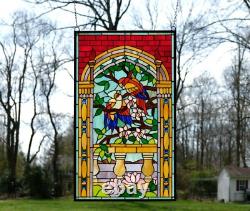 20.5 x 34.75 Tiffany Style stained glass window panel Bird Two Parrots WL22210
