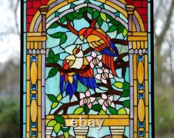 20.5 x 34.75 Tiffany Style stained glass window panel Bird Two Parrots WL22210