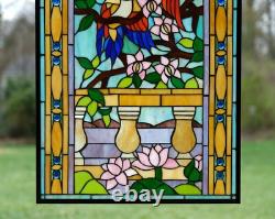 20.5 x 34.75 Tiffany Style stained glass window panel Bird Two Parrots WL22210