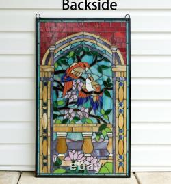 20.5 x 34.75 Tiffany Style stained glass window panel Bird Two Parrots WL22210
