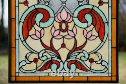 20.5W x 34.5H Handcrafted Jeweled stained glass window panel