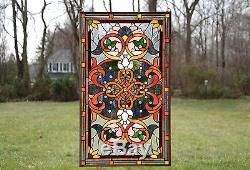 20.5W x 34.75H Tiffany Style Jeweled stained glass window panel