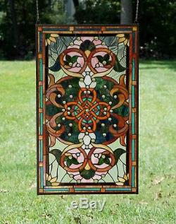 20.5W x 34.75H Tiffany Style Jeweled stained glass window panel