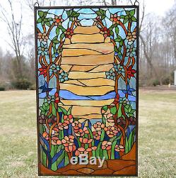 20.75 x 34.5 Tiffany Style stained glass window panel Orange Dawn in Valley