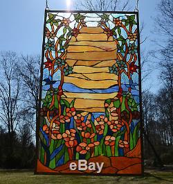 20.75 x 34.5 Tiffany Style stained glass window panel Orange Dawn in Valley