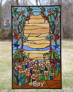 20.75 x 34.5 Tiffany Style stained glass window panel Orange Dawn in Valley