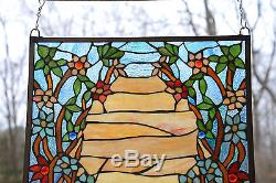 20.75 x 34.5 Tiffany Style stained glass window panel Orange Dawn in Valley