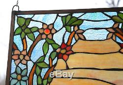 20.75 x 34.5 Tiffany Style stained glass window panel Orange Dawn in Valley