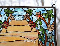 20.75 x 34.5 Tiffany Style stained glass window panel Orange Dawn in Valley