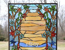 20.75 x 34.5 Tiffany Style stained glass window panel Orange Dawn in Valley