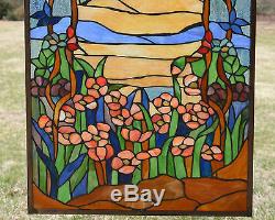 20.75 x 34.5 Tiffany Style stained glass window panel Orange Dawn in Valley