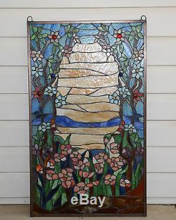 20.75 x 34.5 Tiffany Style stained glass window panel Orange Dawn in Valley