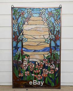 20.75 x 34.5 Tiffany Style stained glass window panel Orange Dawn in Valley