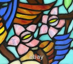 20.75 x 35 Handcrafted stained glass window panel Love Birds Two Parrots
