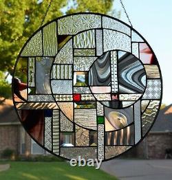 20 Inch Round Geometric Stained Glass Window Panel