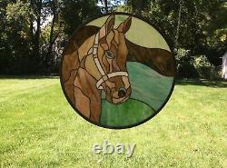 20 Round Horse Head Handcrafted Stained Glass Suncatcher Panel