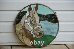 20 Round Horse Head Handcrafted Stained Glass Suncatcher Panel